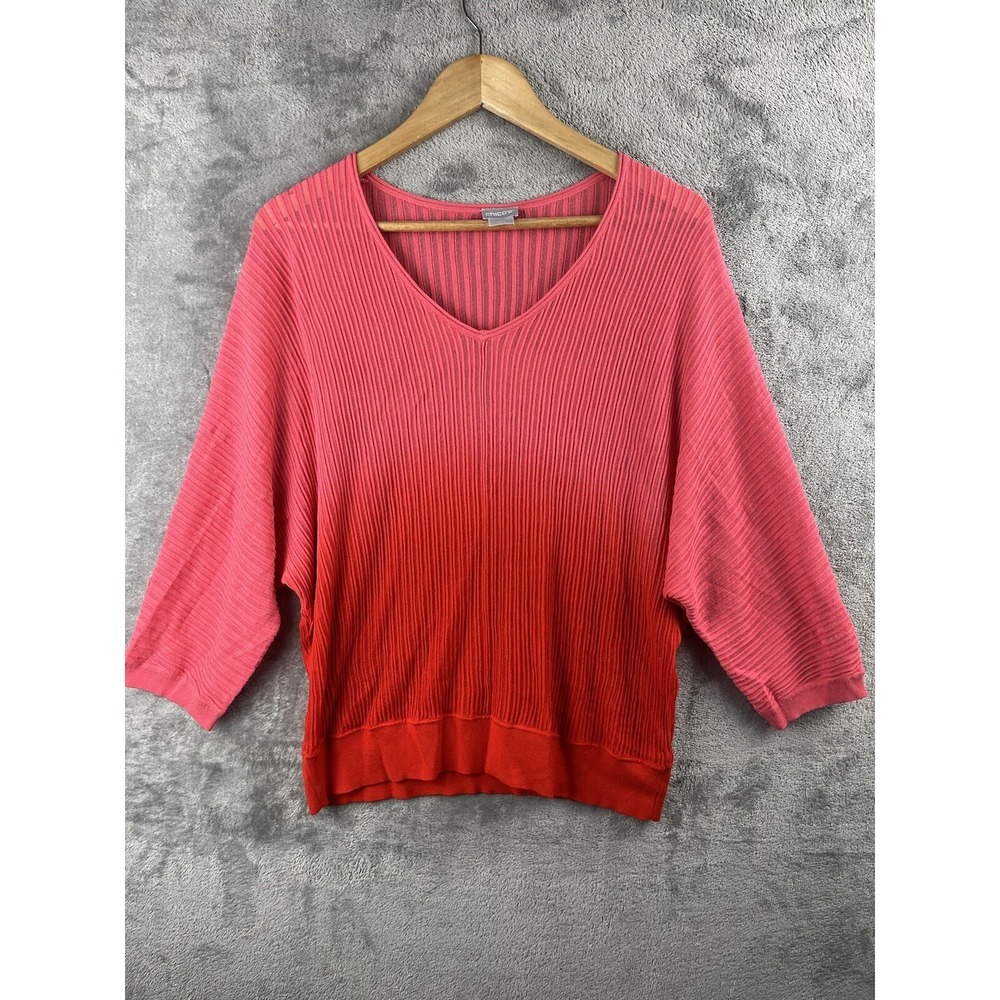 Chicos Small 0 Ombre Semi Sheer Sweater Pink Red V-Neck Pullover Lightweight